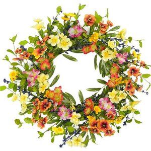 20 inch Spring Summer Wreaths for Front Door Wreath with Colorful Wildflowers
